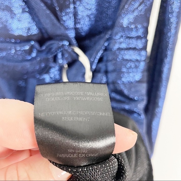 Jonathan Simkhai Metallic Long Sleeve Mini Dress Blue Cocktail Evening Party - Picture 9 of 9